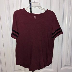 Old Navy Maroon and Black Cuff Relaxed Fit Shirt Womens L